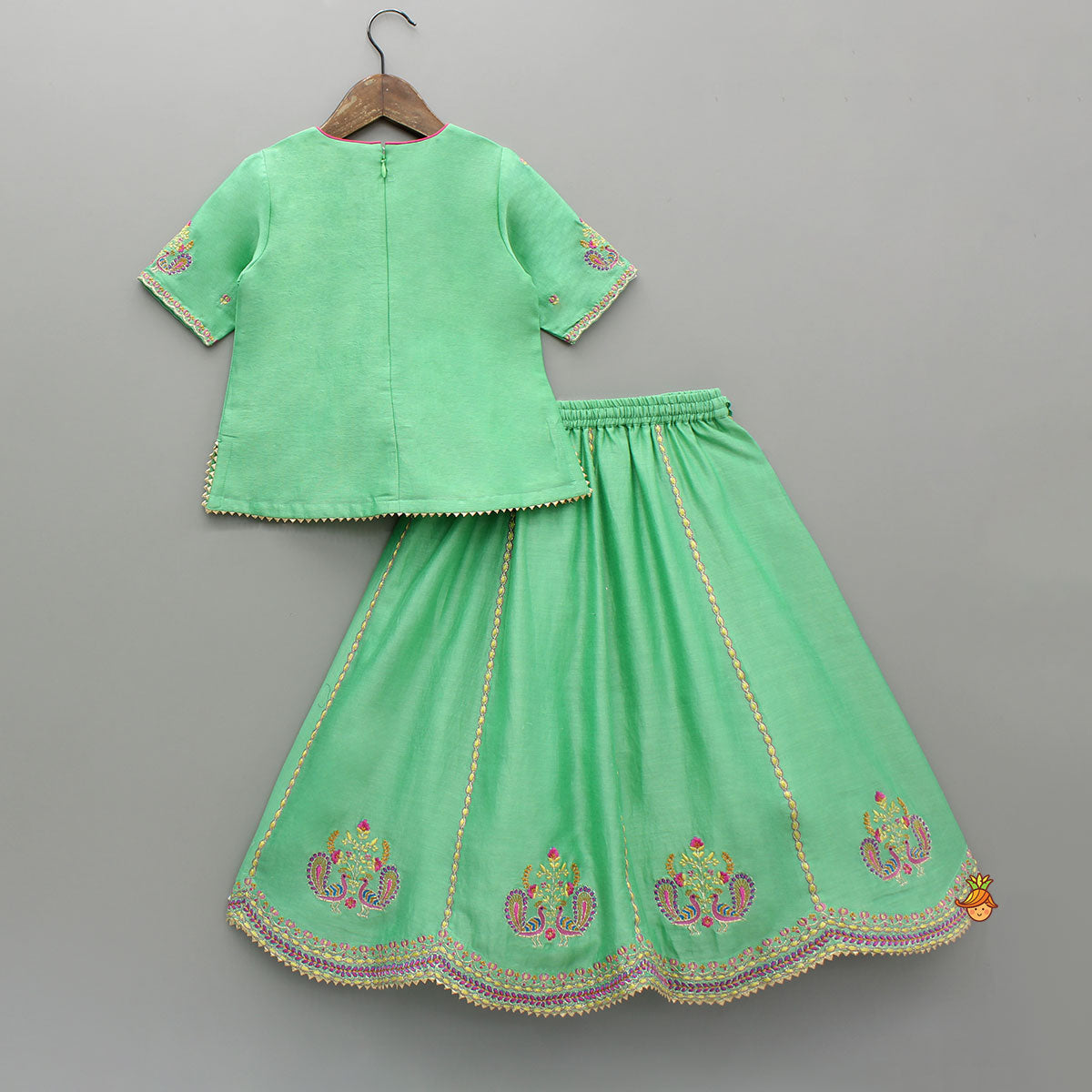 Pre Order: Green Embroidered Kurta With Lehenga And Dupatta