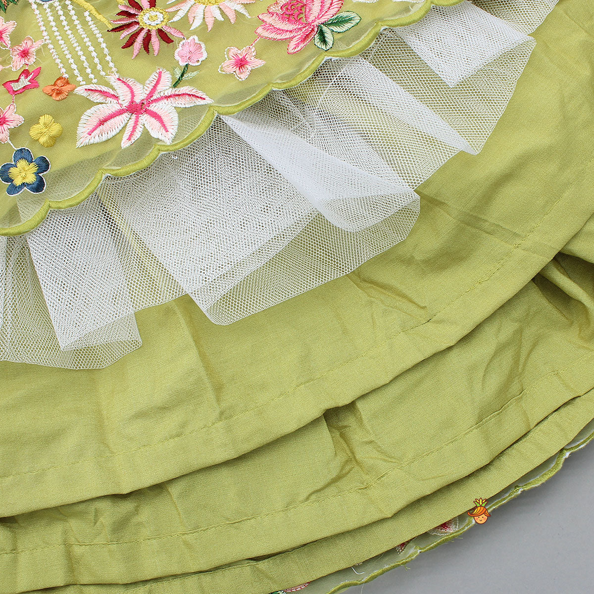 Scalloped Hem Thread Embroidered Top And Lehenga