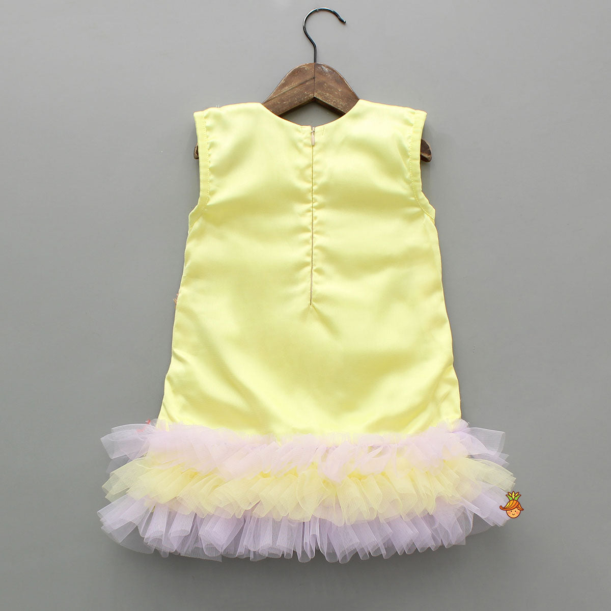 Pre Order: Gorgeous Yellow 3D Floral Applique Embellished Dress With Sling Bag