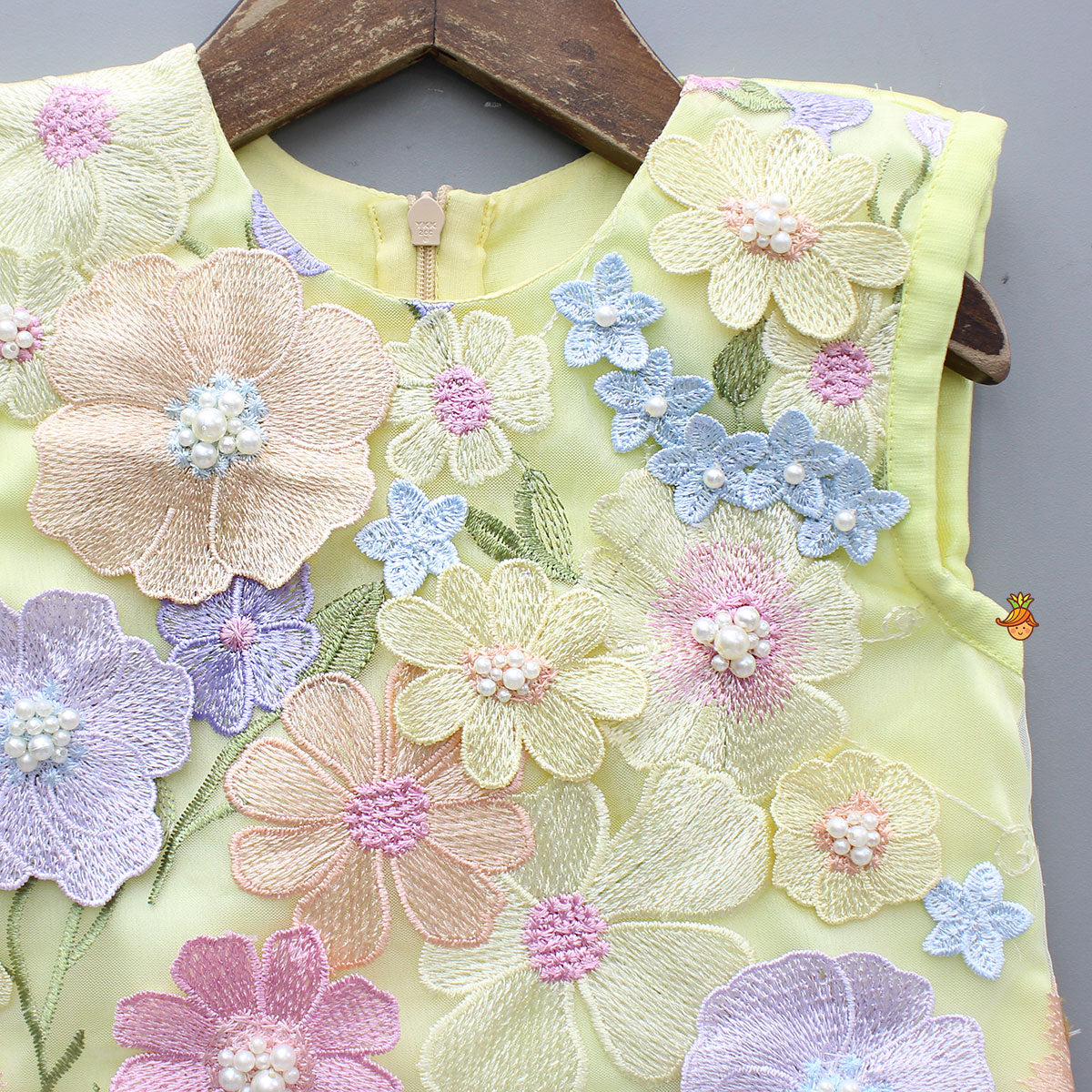 Pre Order: Gorgeous Yellow 3D Floral Applique Embellished Dress With Sling Bag