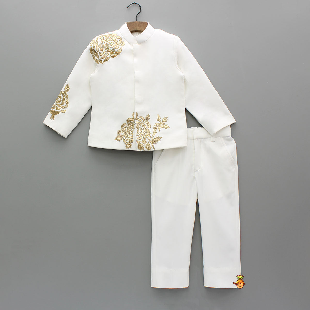 Pre Order: Gota Applique White Sherwani With Pant