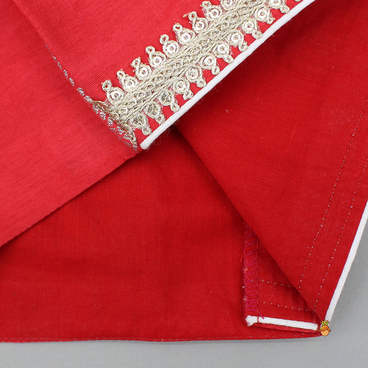 Pre Order: Red Halter Neck Top With Ivory Shade Lehenga And Dupatta
