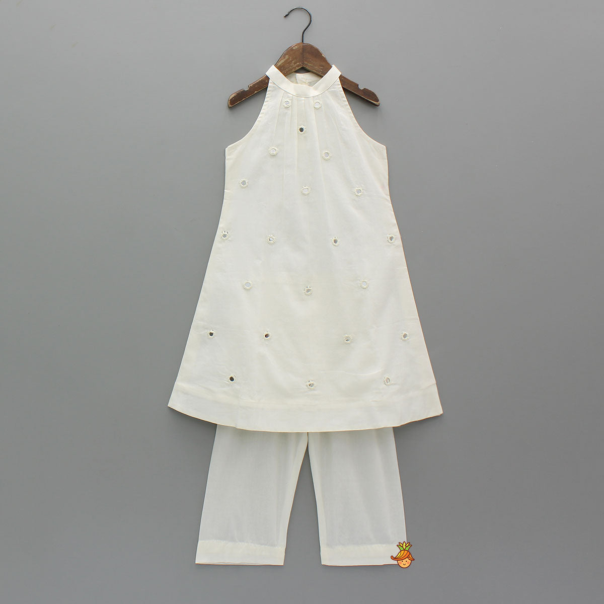 Pre Order: Fresh White Halter Neck Kurti With Pant