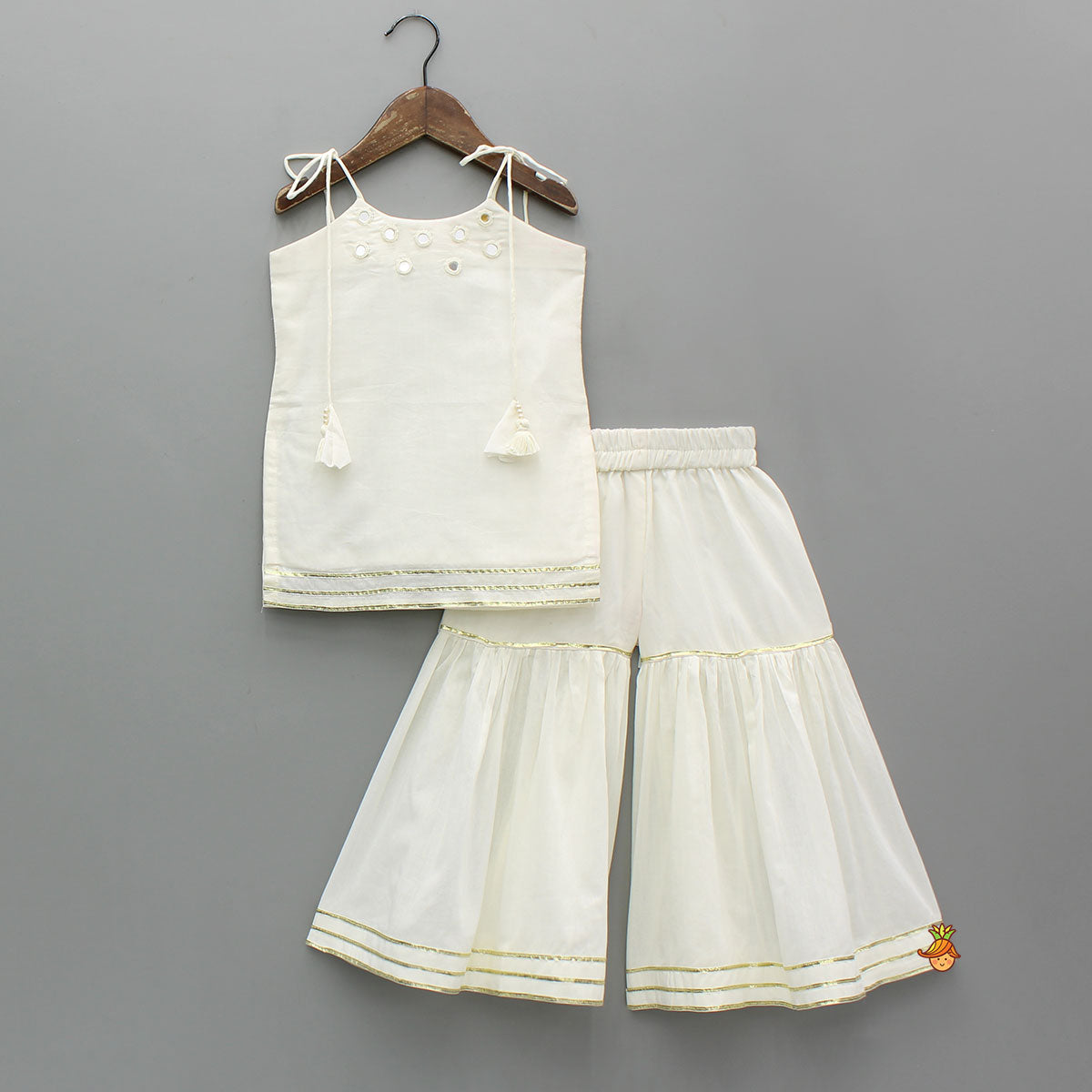 Pre Order: Elegant White Kurti With Sharara And Dupatta