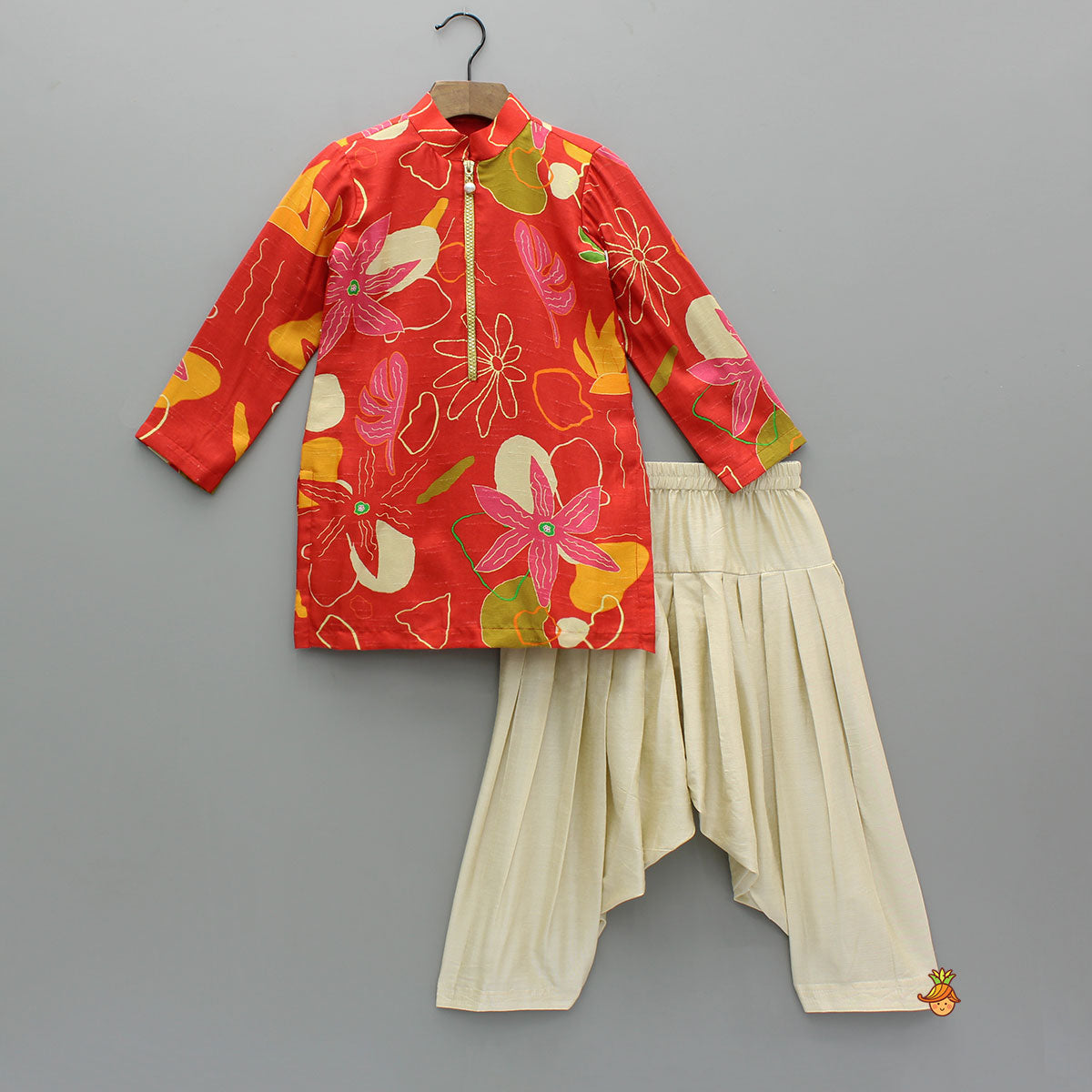 Pre Order: Red Floral Printed Kurta With Salwar