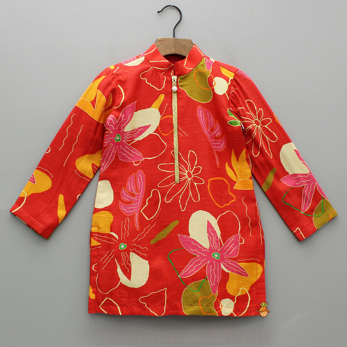 Pre Order: Red Floral Printed Kurta With Salwar