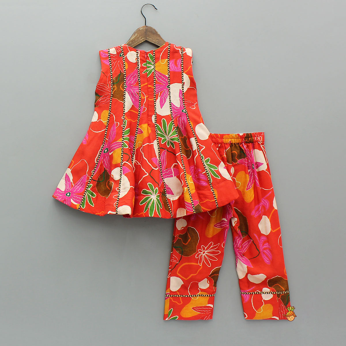 Pre Order: Red Floral Printed Sleeveless Kurti With Matching Pants