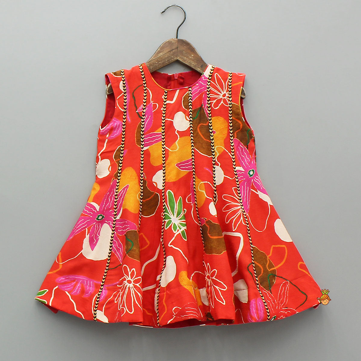 Pre Order: Red Floral Printed Sleeveless Kurti With Matching Pants