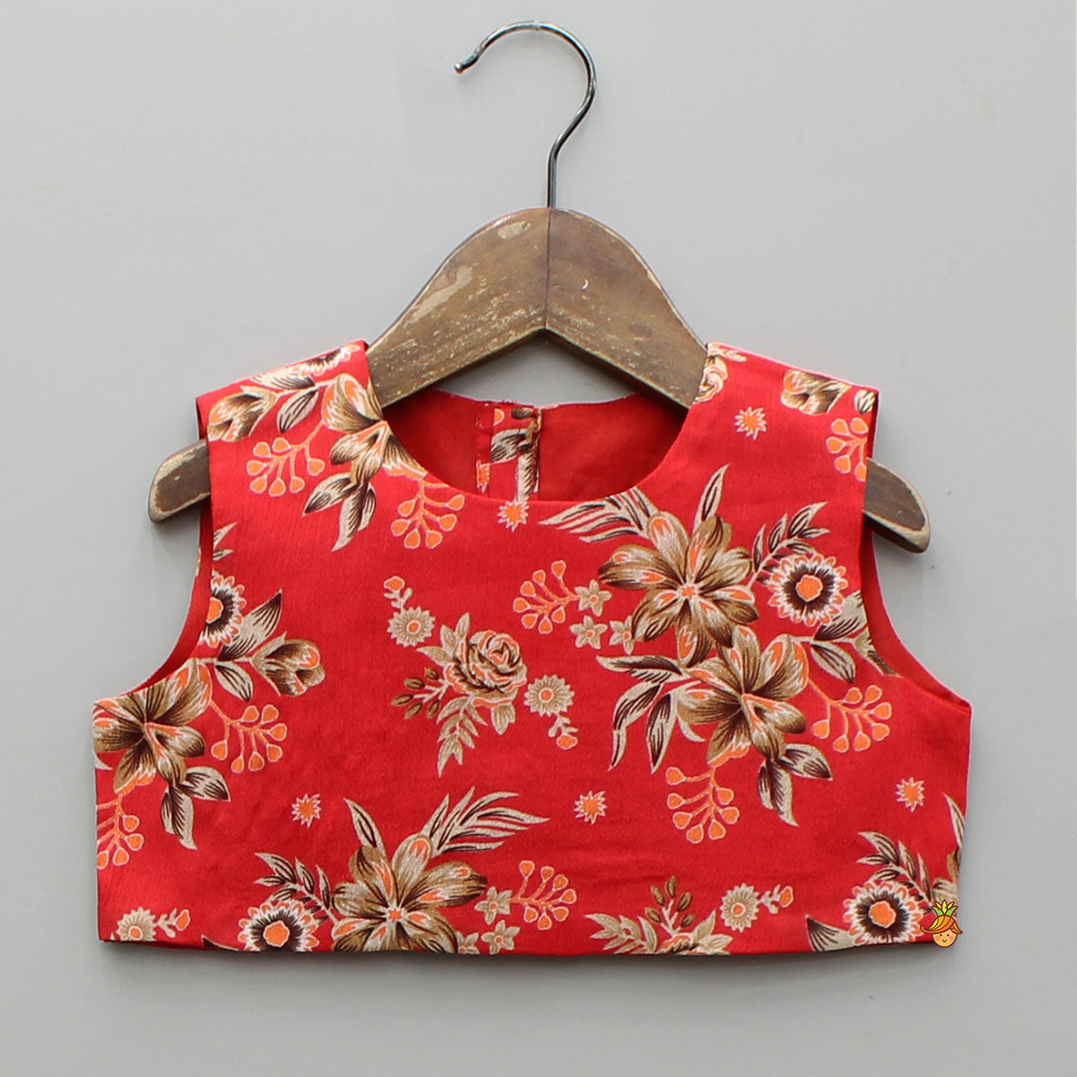 Pre Order: Beautiful Red Floral Printed Top With Tie-Up Jacket And Sharara