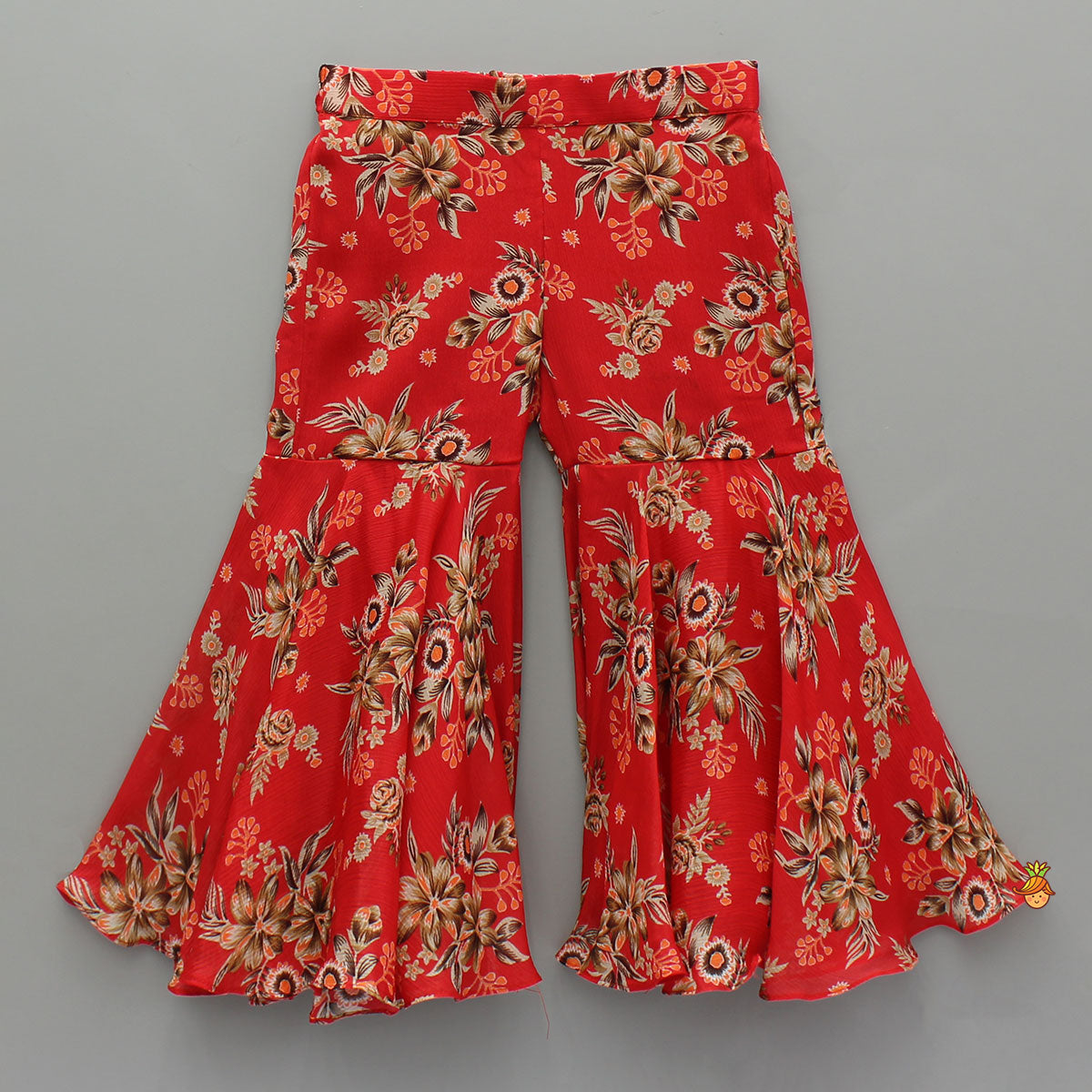 Pre Order: Beautiful Red Floral Printed Top With Tie-Up Jacket And Sharara