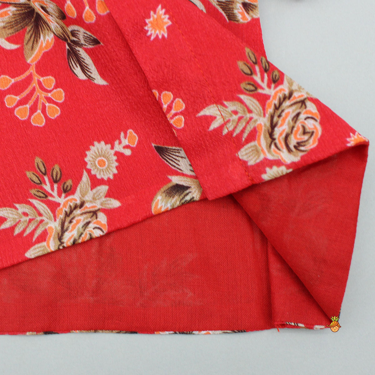 Pre Order: Beautiful Red Floral Printed Top With Tie-Up Jacket And Sharara