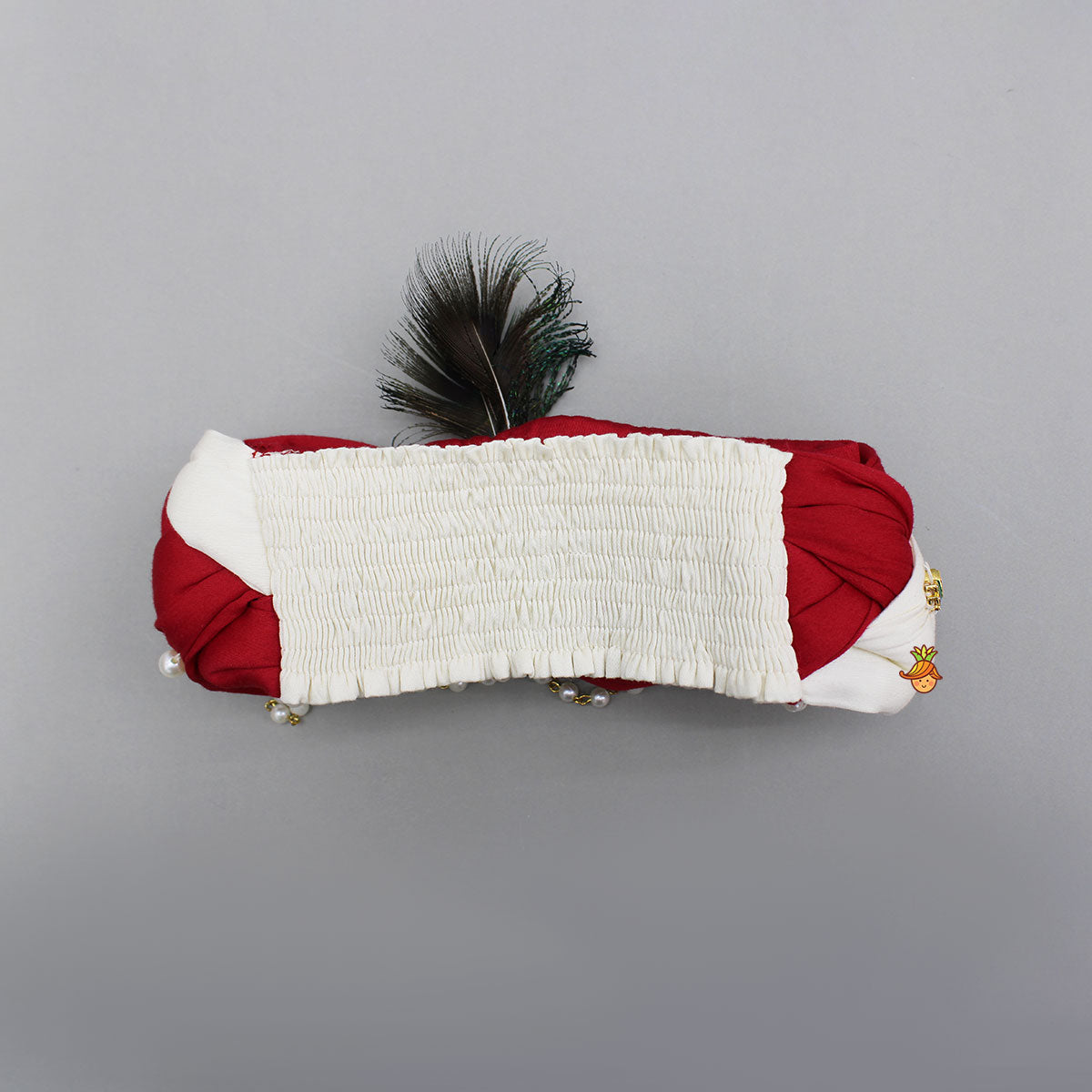 Pre Order: Red And White Braided Head Band With Mor Pankh
