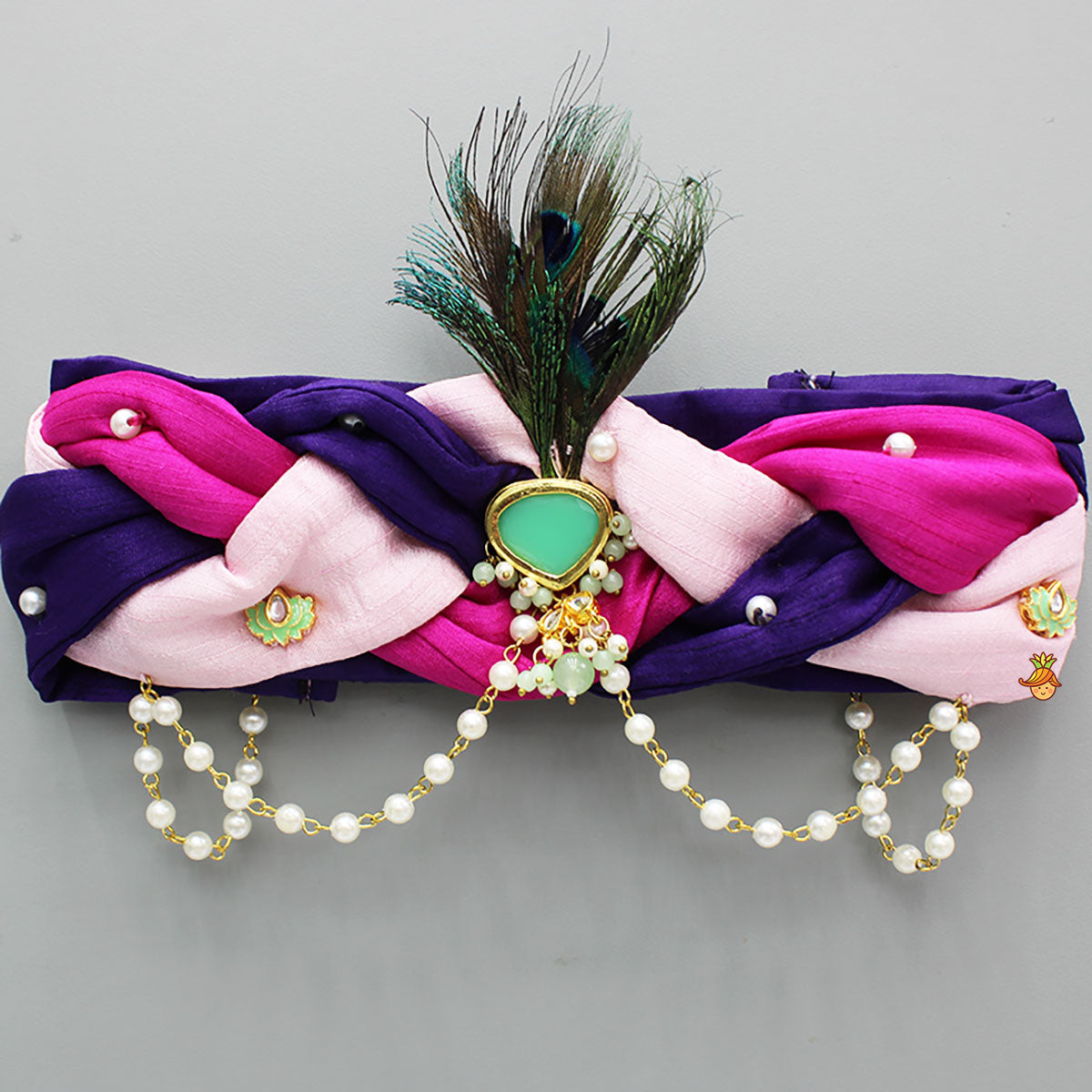 Pre Order: Purple And Pink Braided Head Band With Mor Pankh
