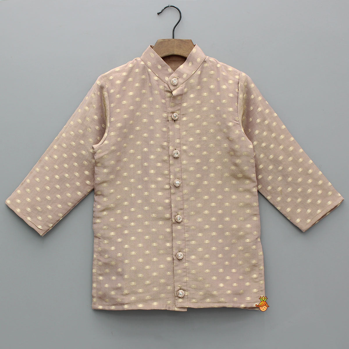 Pre Order: Shimmery Ethnic Brocade Kurta With Sleeveless Shimmery Jacket And Pyjama