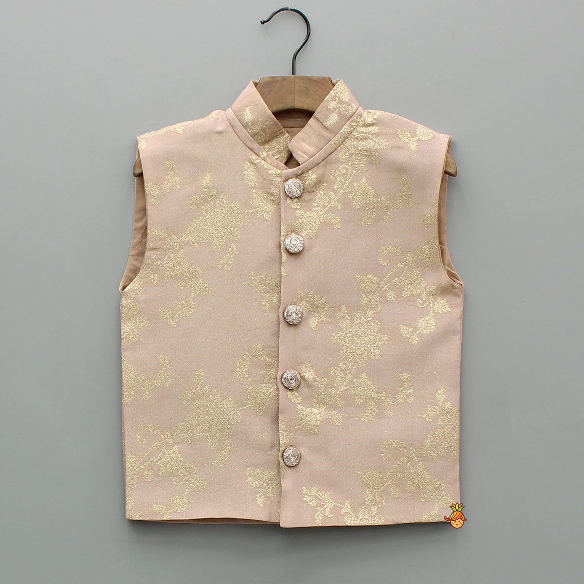 Pre Order: Shimmery Ethnic Brocade Kurta With Sleeveless Shimmery Jacket And Pyjama