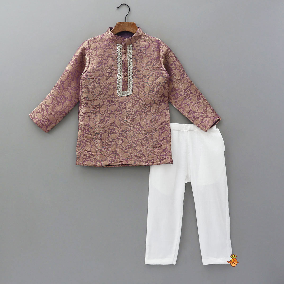 Pre Order: Brocade Kurta With White Pyjama