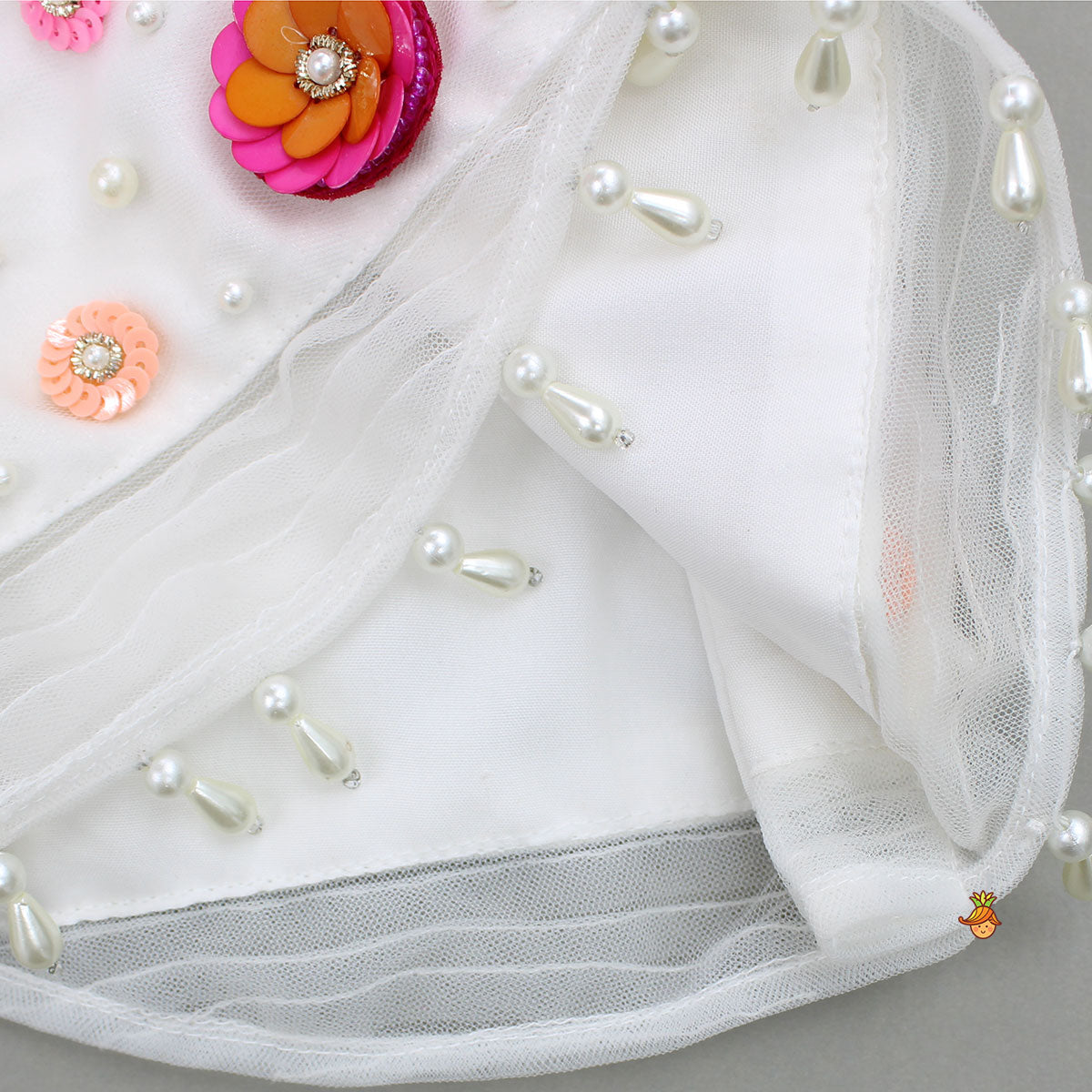 Pre Order: Spaghetti Straps Top And Fabric Flower Tassels Enhanced Lehenga With Dual Tone Stylish Dupatta