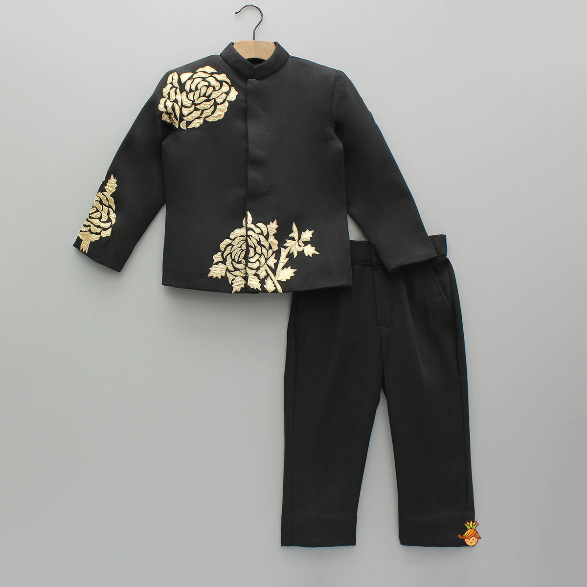 Pre Order: Gota Applique Black Sherwani With Pant