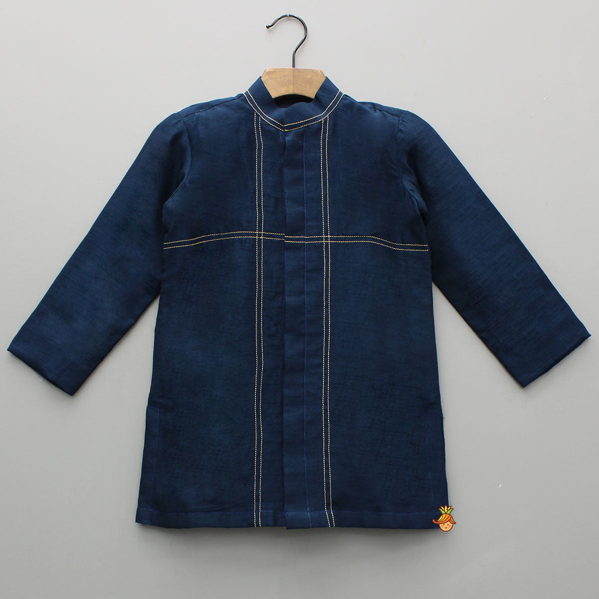 Pre Order: Stylish Blue Kurta With Embroidered Front Open Jacket And Pyjama