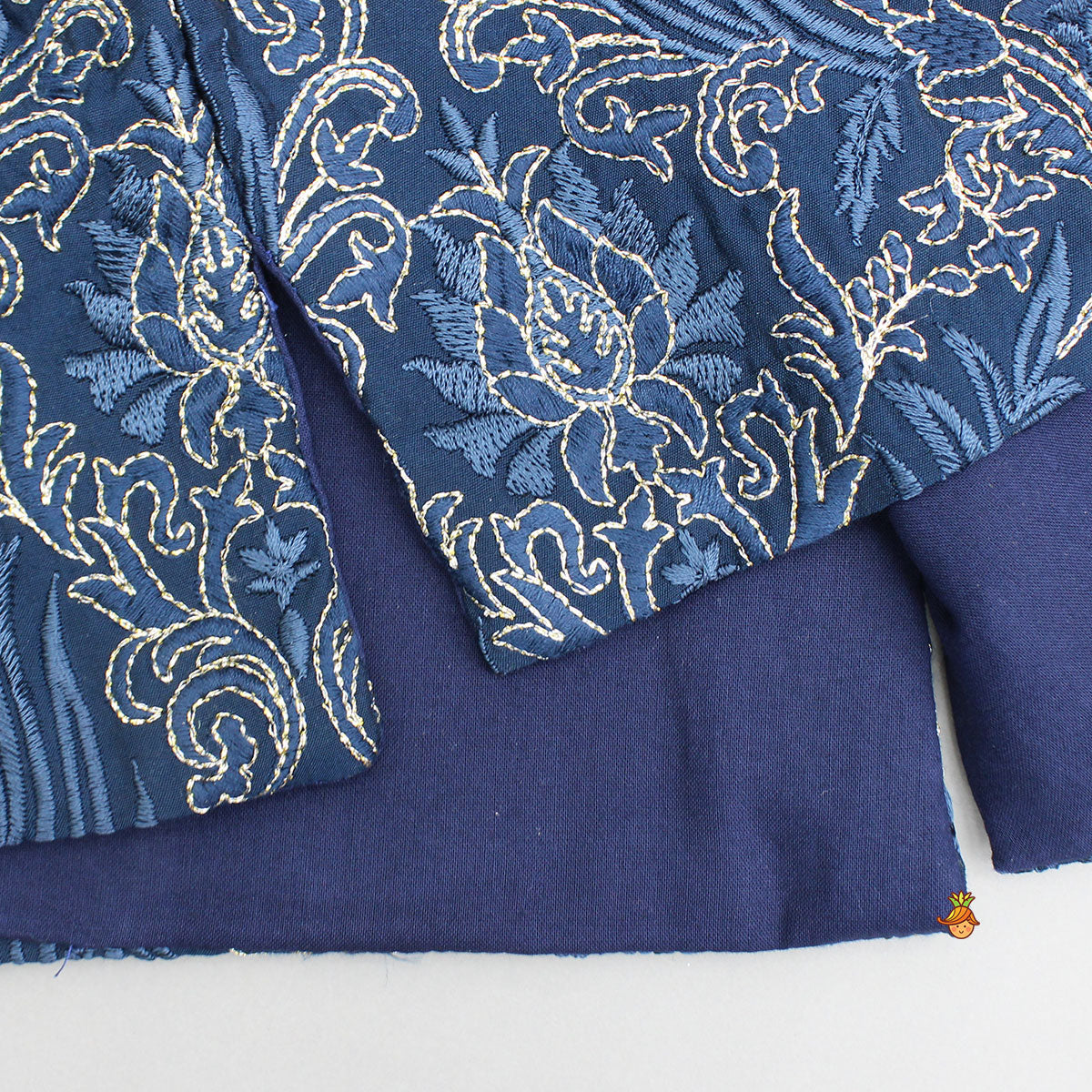 Pre Order: Stylish Blue Kurta With Embroidered Front Open Jacket And Pyjama