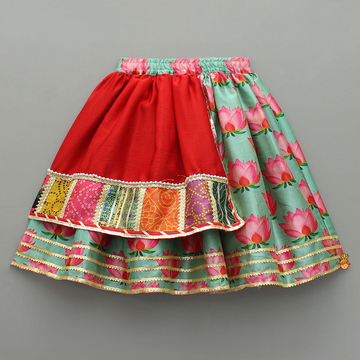 Pre Order: Red Embroidered Strappy Top With Lehenga And Dupatta