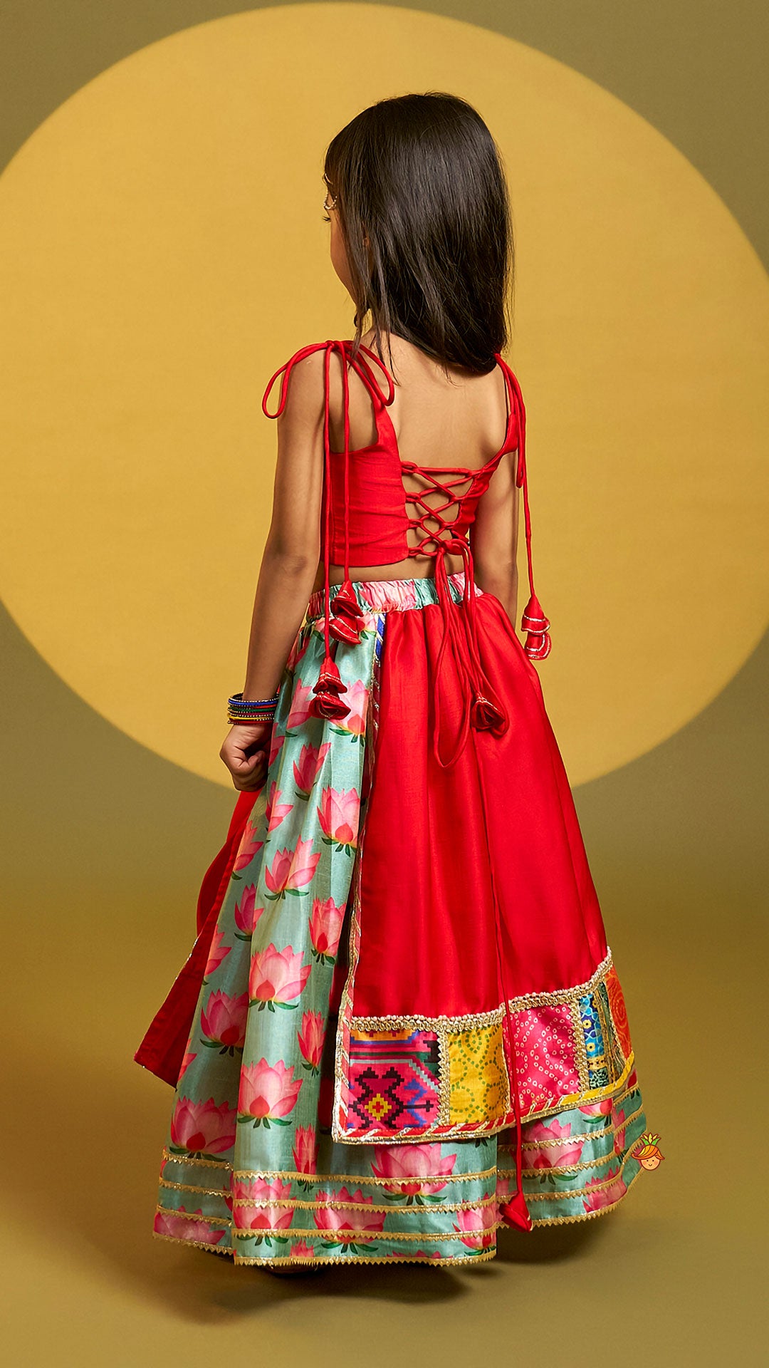 Pre Order: Red Embroidered Strappy Top With Lehenga And Dupatta