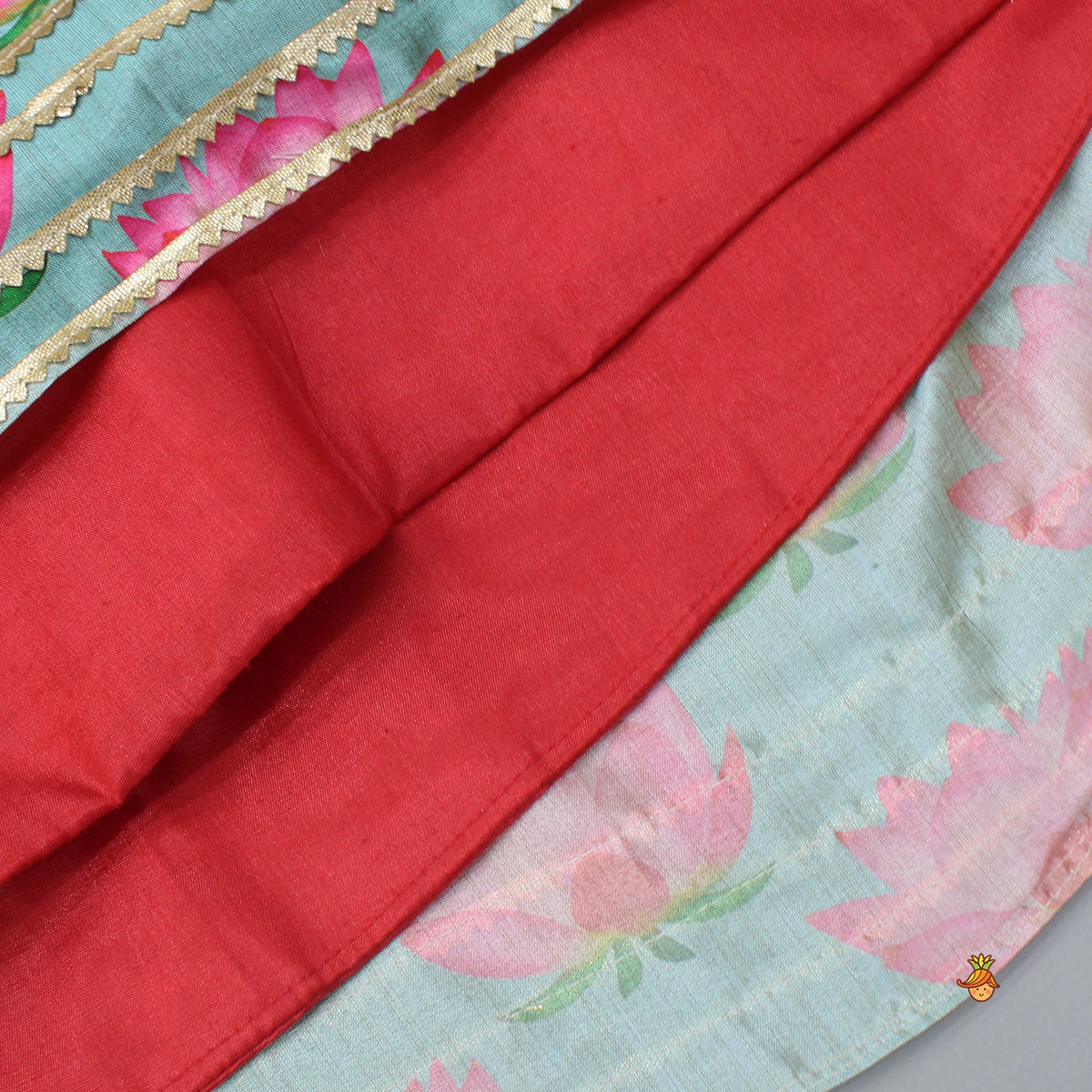 Pre Order: Red Embroidered Strappy Top With Lehenga And Dupatta