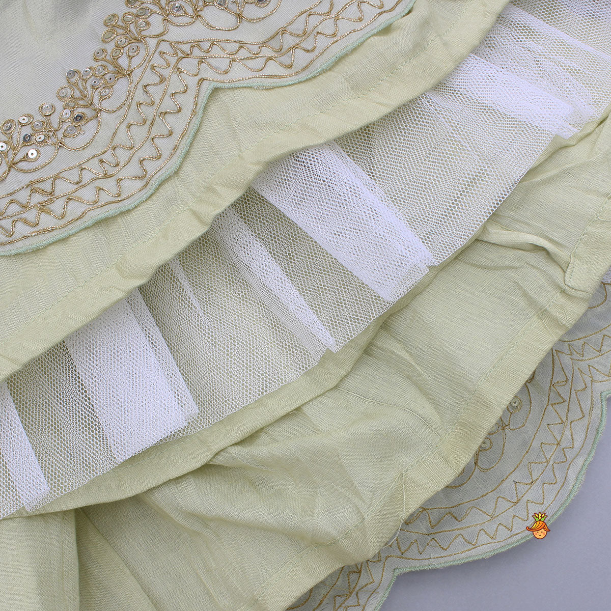 Pre Order: Exquisite Waistcoat Style Embroidered Top With Shimmery Lehenga And Shimmery Dupatta