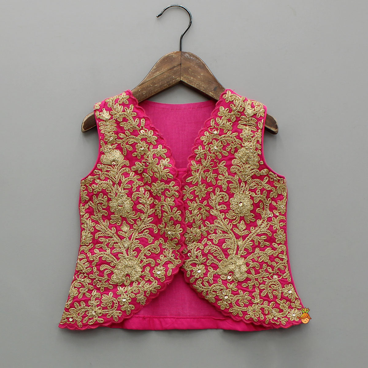 Pre Order: Exquisite Waistcoat Style Embroidered Top With Shimmery Lehenga And Shimmery Dupatta