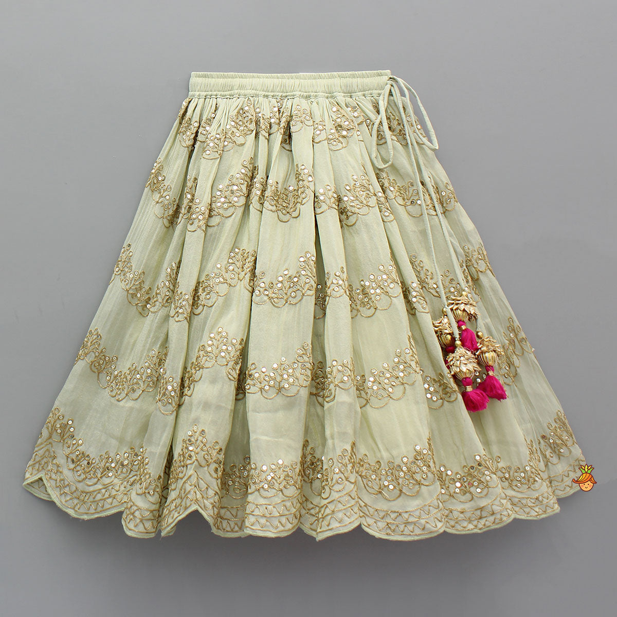 Pre Order: Exquisite Waistcoat Style Embroidered Top With Shimmery Lehenga And Shimmery Dupatta