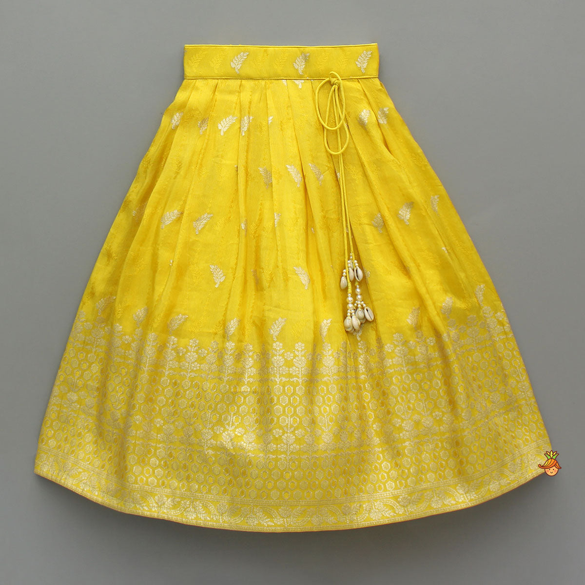 Pre Order: Yellow Attached Dupatta Style Top With Lehenga