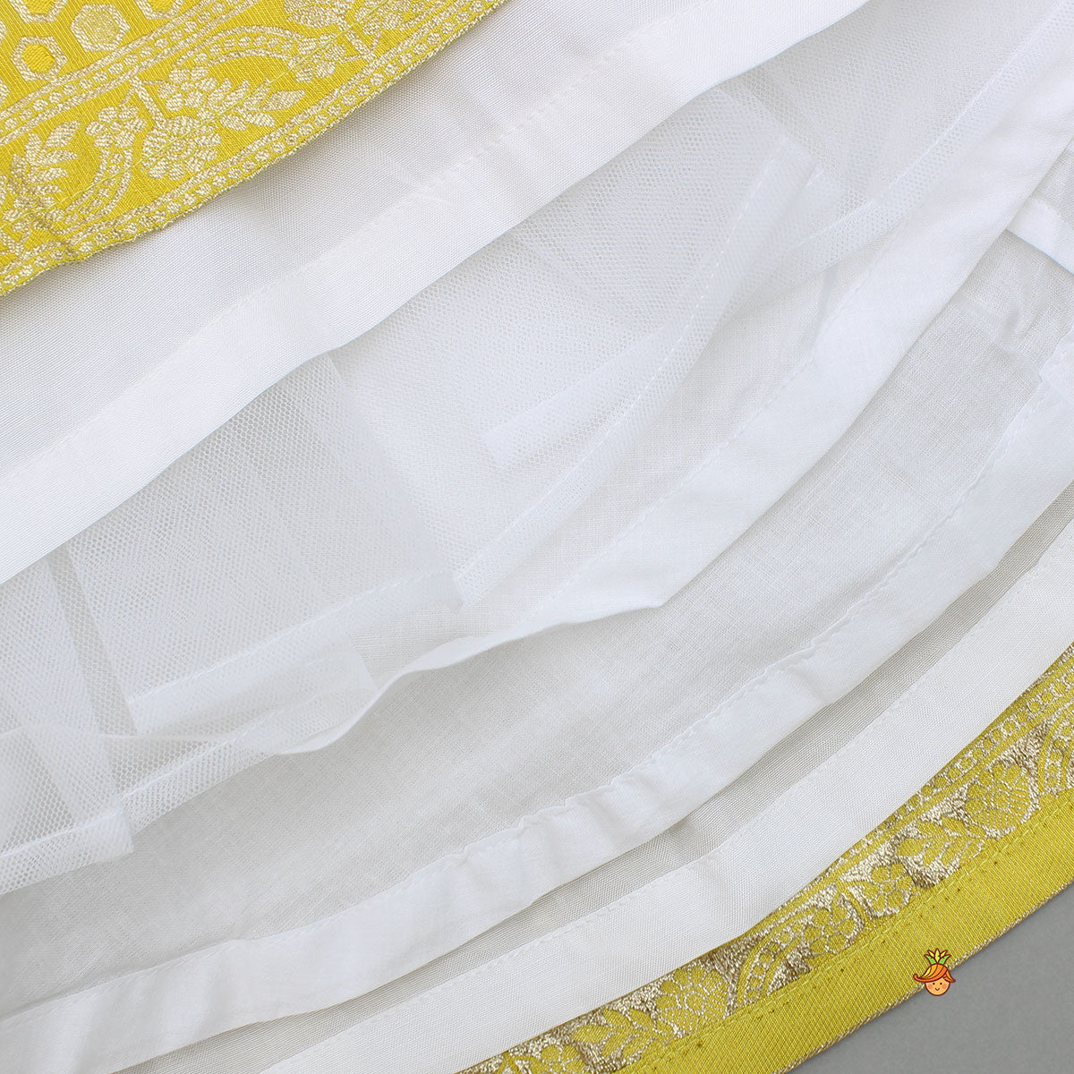 Pre Order: Yellow Attached Dupatta Style Top With Lehenga