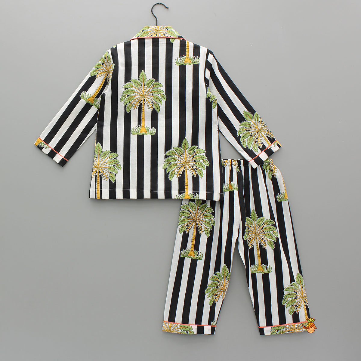 Pre Order: Black And White Striped Printed Cotton Sleepwear