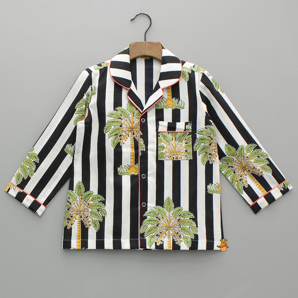 Pre Order: Black And White Striped Printed Cotton Sleepwear
