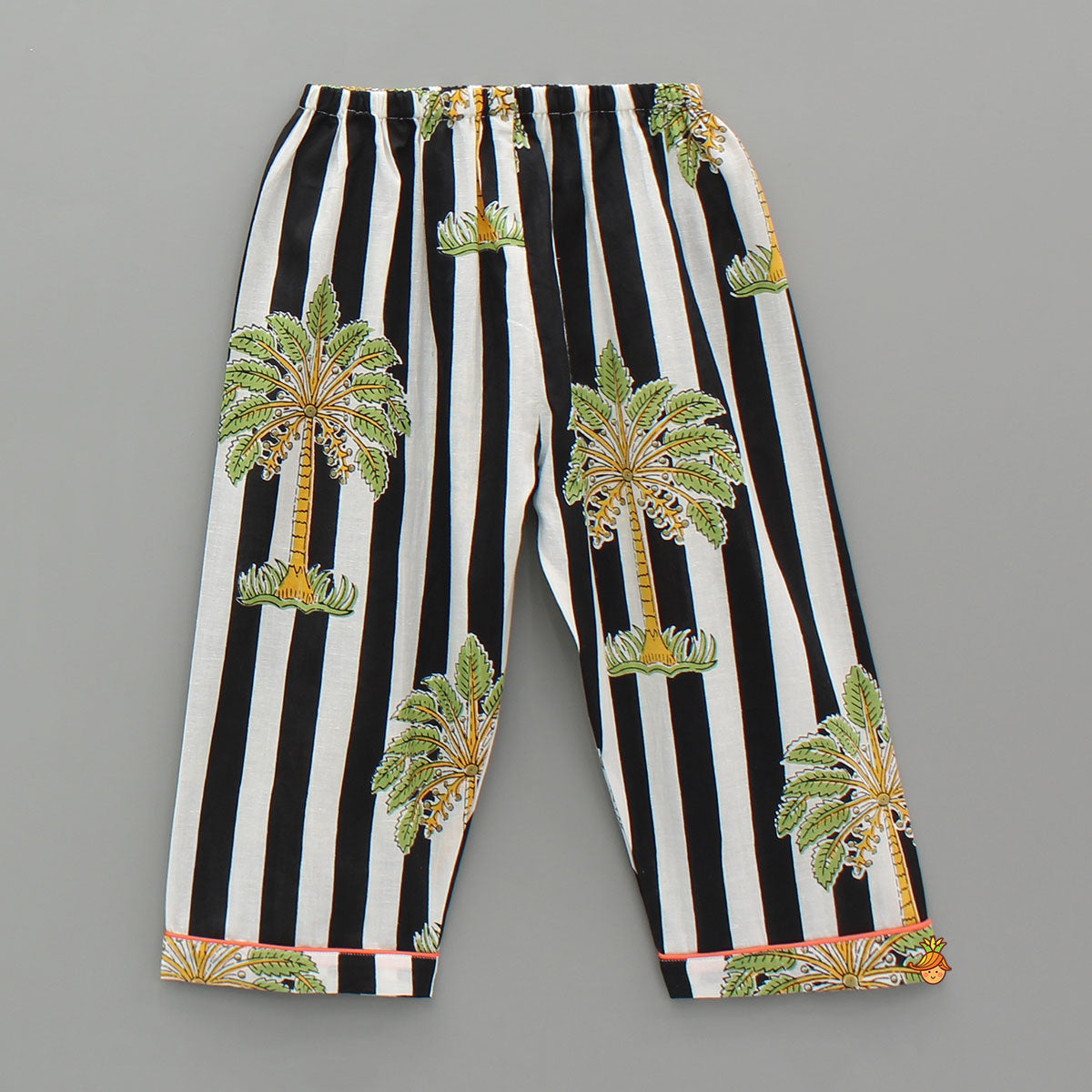 Pre Order: Black And White Striped Printed Cotton Sleepwear