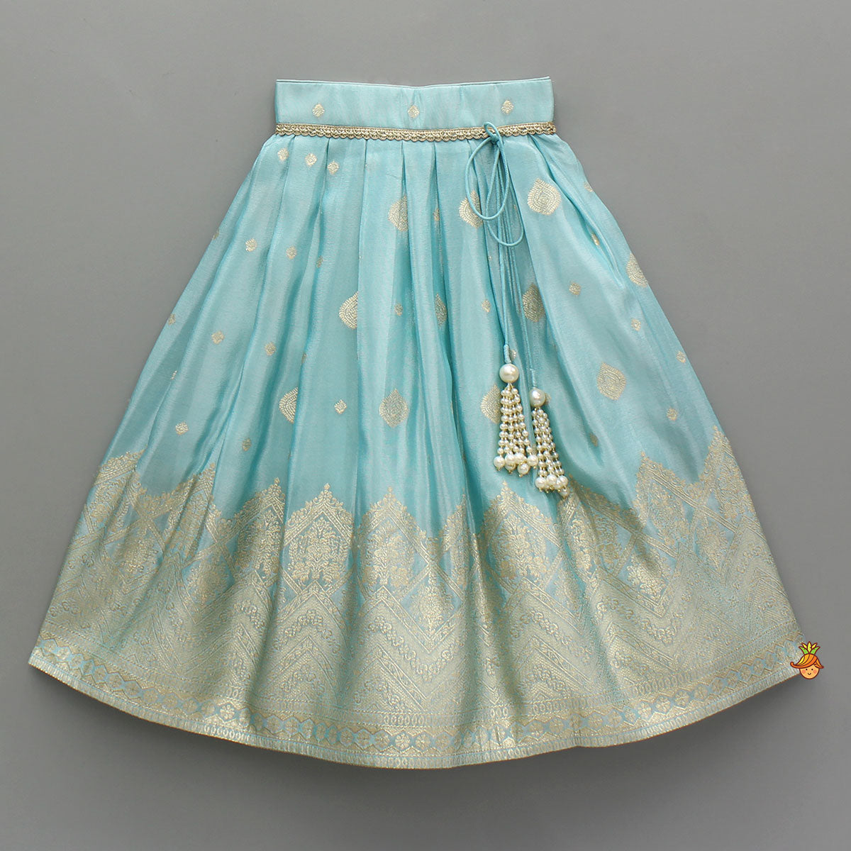 Pre Order: Elegant Blue Lace Detailed Sheen Top With Matching Sheen Lehenga And Dupatta