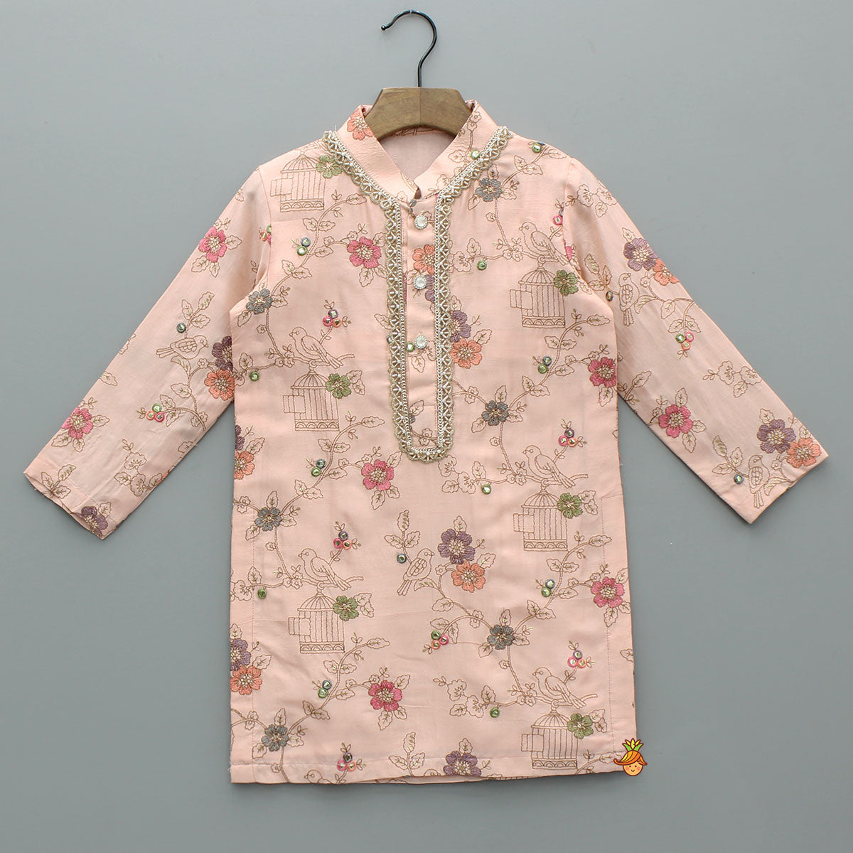 Pre Order: Ethnic Faux Mirror Embroidered Kurta With Pyjama