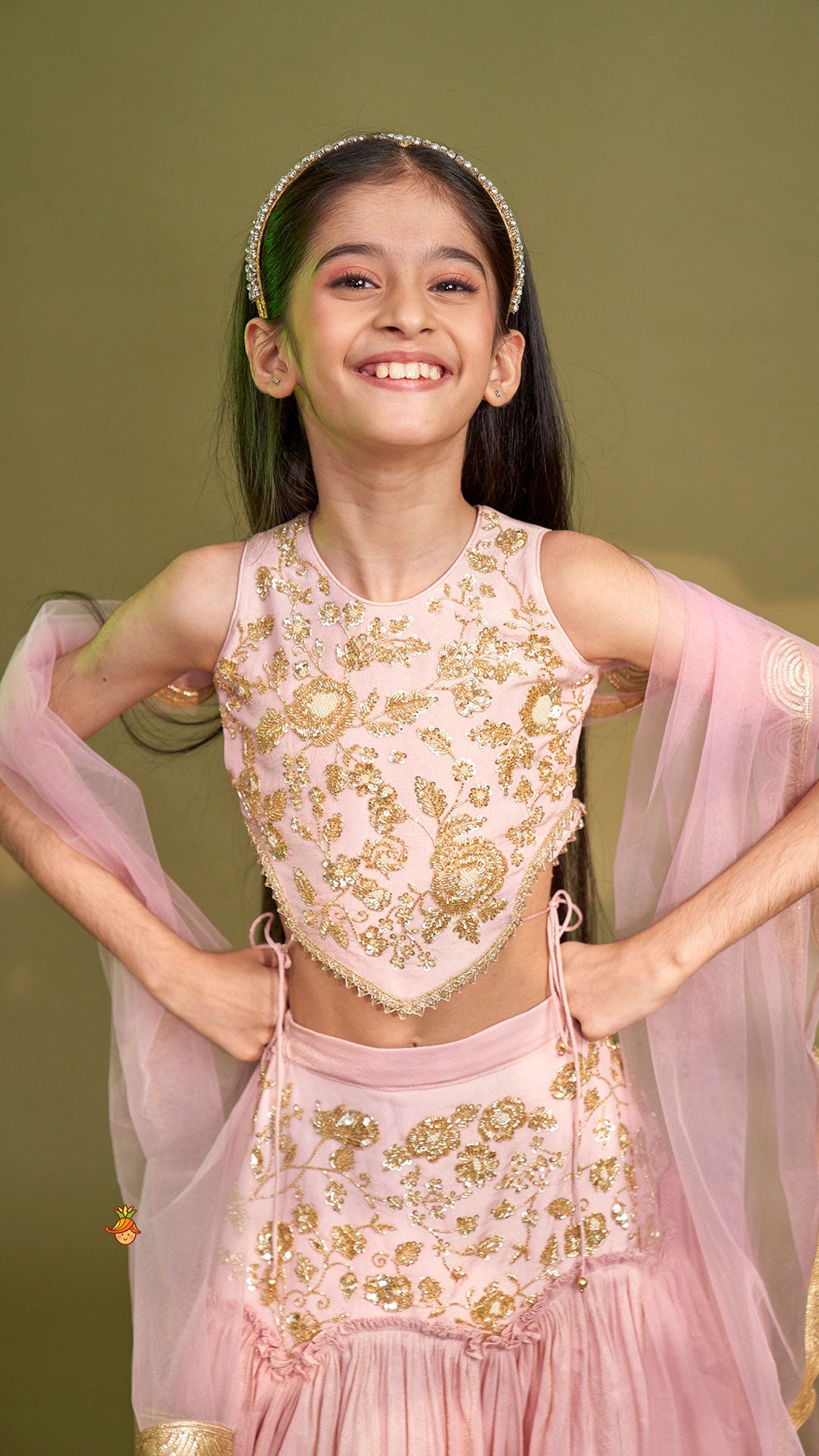 Pre Order: Cut Dana Embroidered Pink Shimmer Top And Lehenga With Net Dupatta