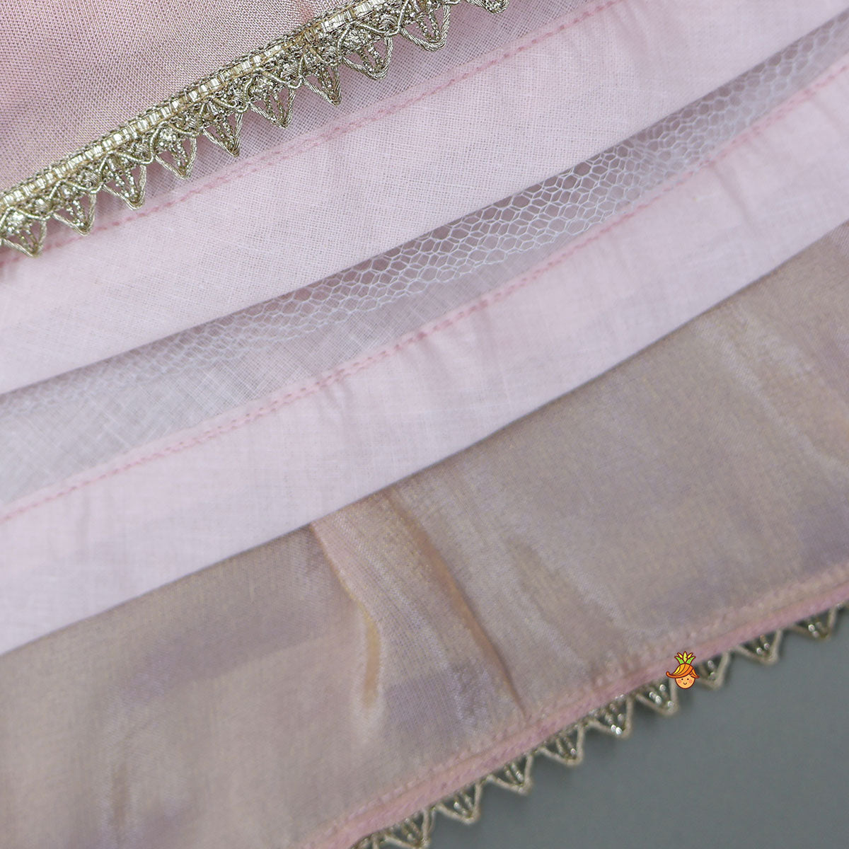 Pre Order: Cut Dana Embroidered Pink Shimmer Top And Lehenga With Net Dupatta