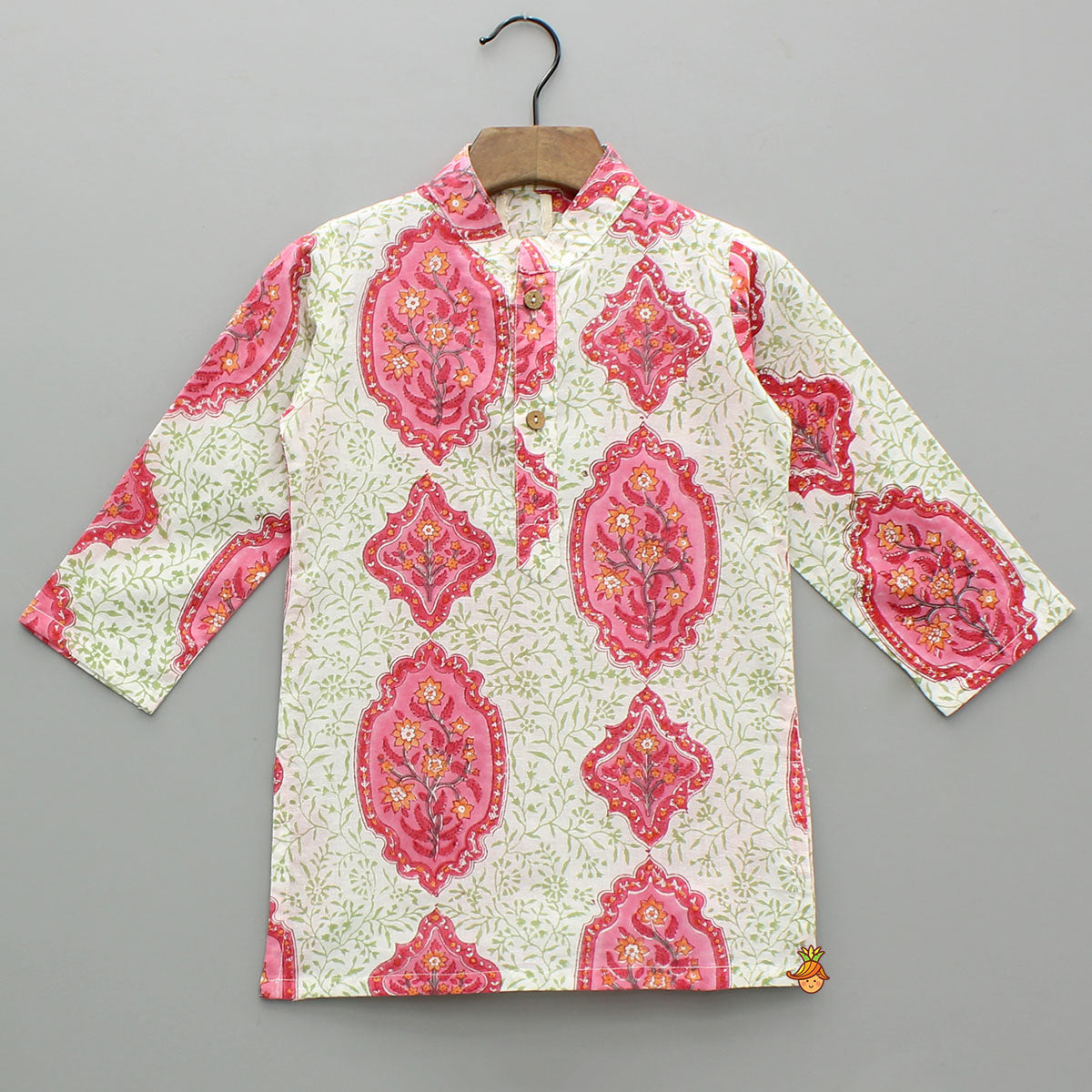 Pre Order: Ethnic Floral Printed Kurta With Jacket And Dhoti