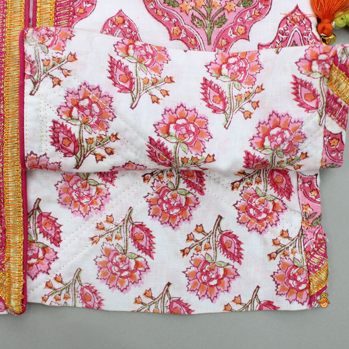 Pre Order: Elegant Floral Printed Sleeveless Cotton Kurti With Sharara