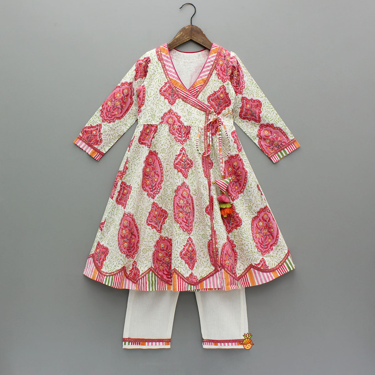 Pre Order: Ethnic Angrakha Style Kurti And Pant