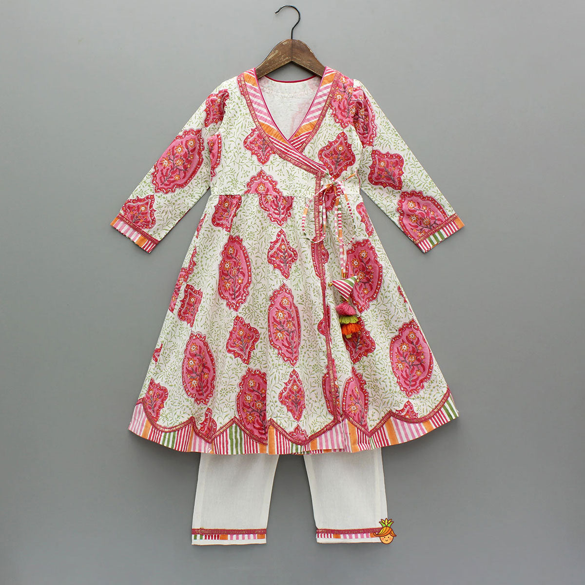 Pre Order: Ethnic Angrakha Style Kurti And Pant