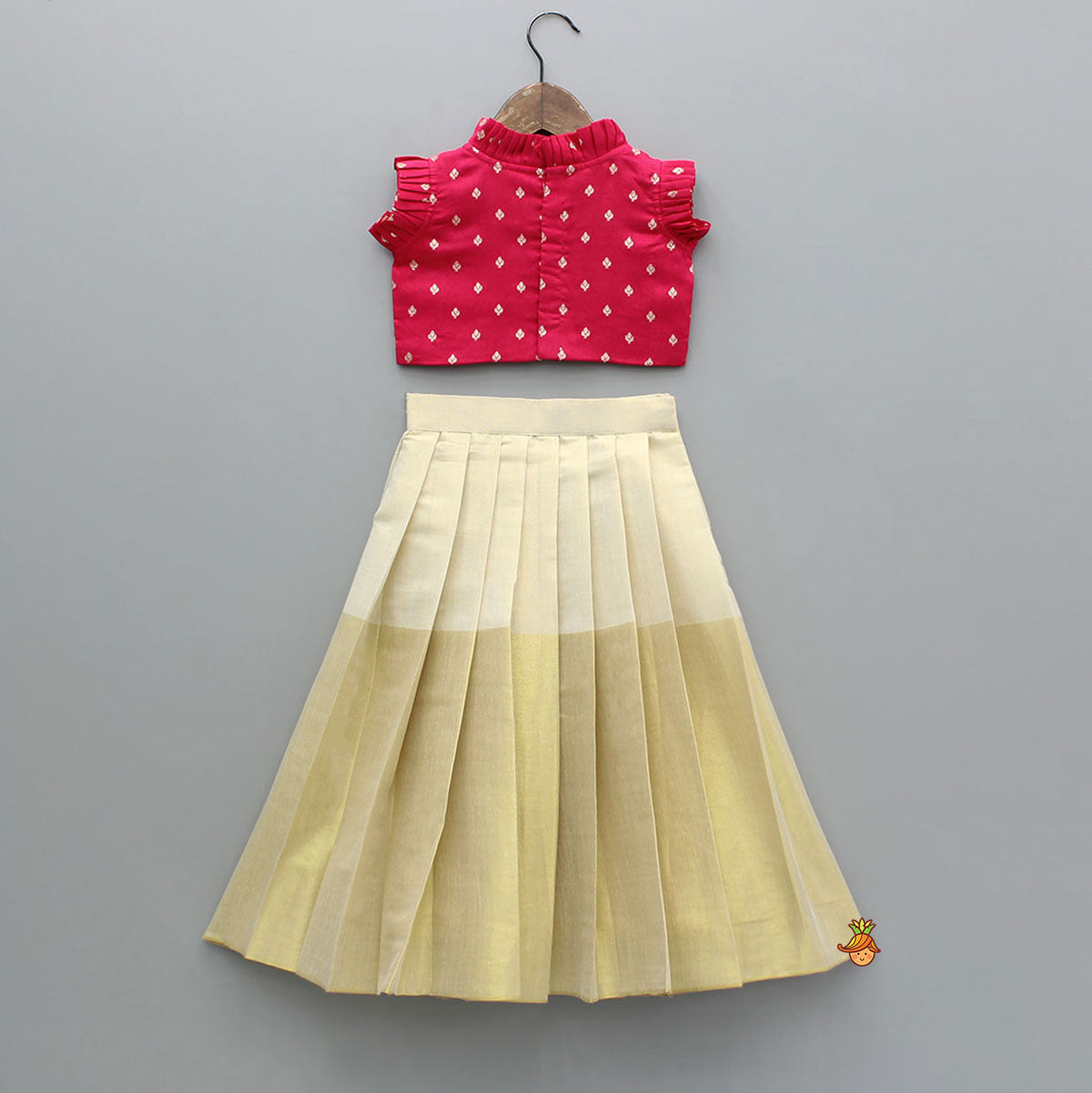 Pre Order: Pink Brocade Top With Sheen Zari Lehenga