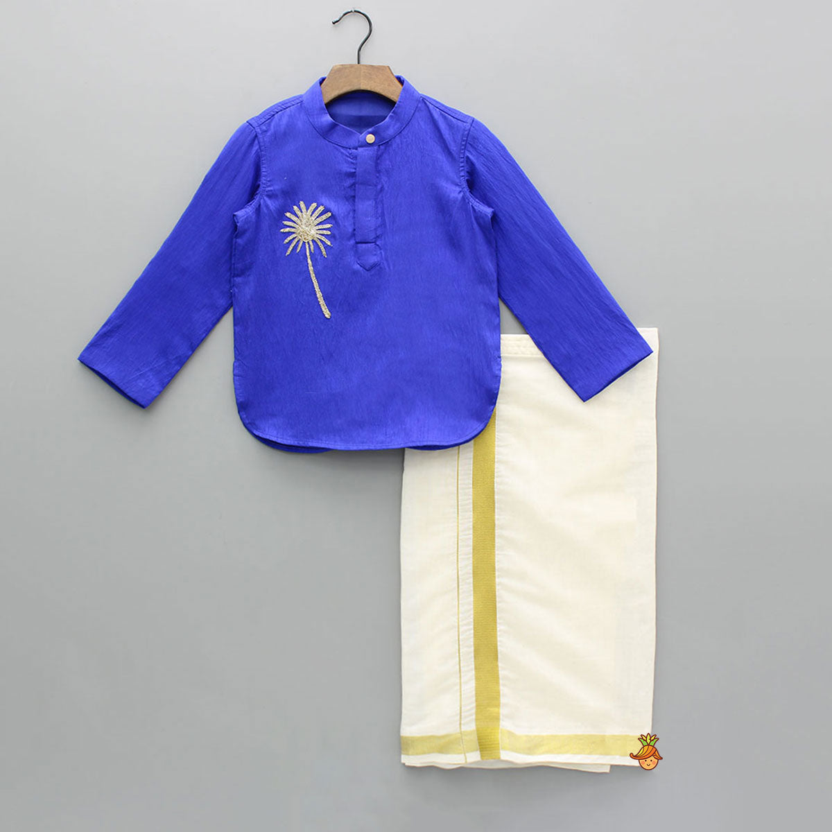 Pre Order: Blue Kurta With Adjustable Cream Lungi