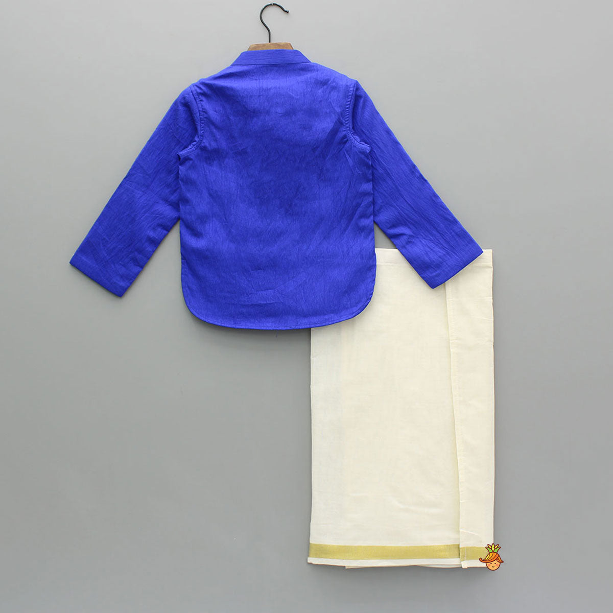 Pre Order: Blue Kurta With Adjustable Cream Lungi