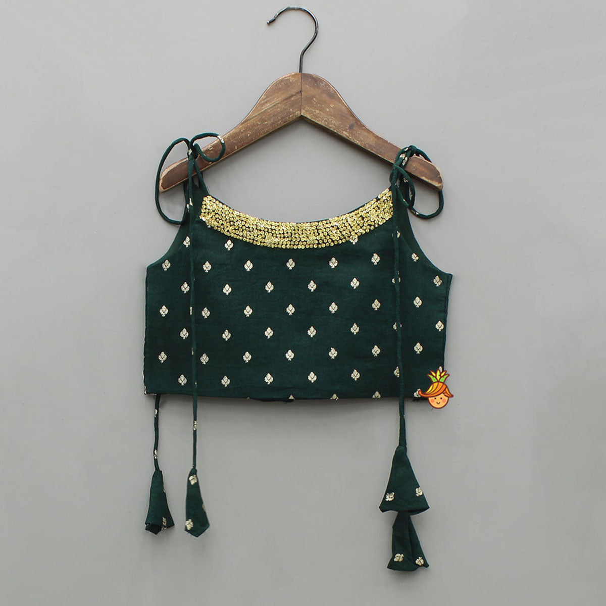Pre Order: Green Brocade Top With Zari Skirt