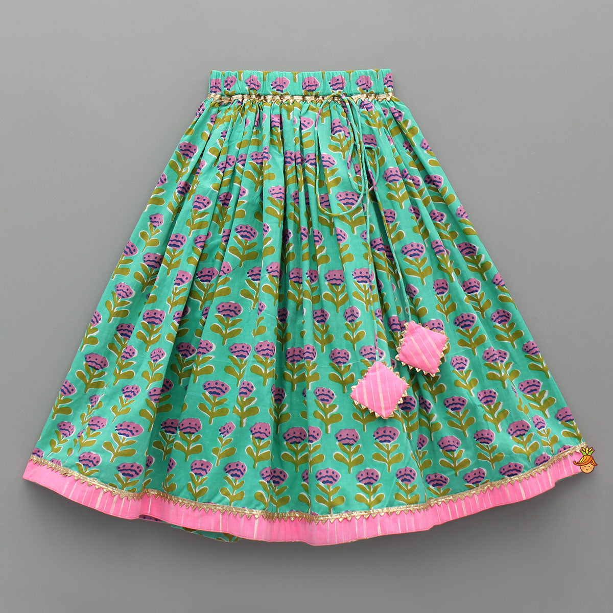 Elegant Pink Scalloped Top With Floral Printed Lehenga