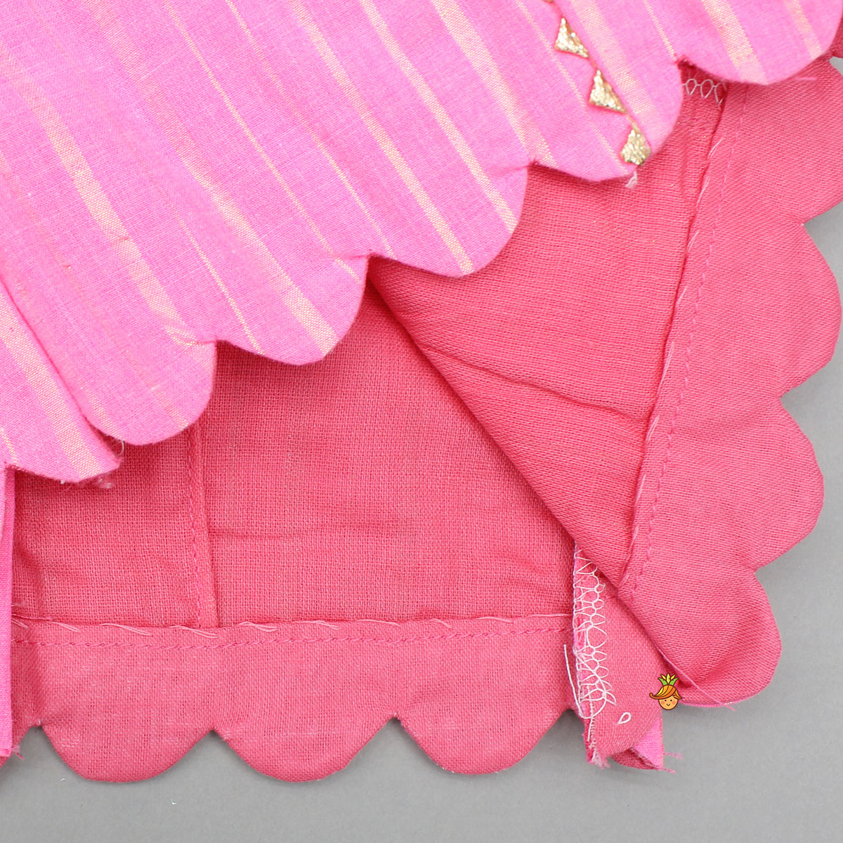 Elegant Pink Scalloped Top With Floral Printed Lehenga