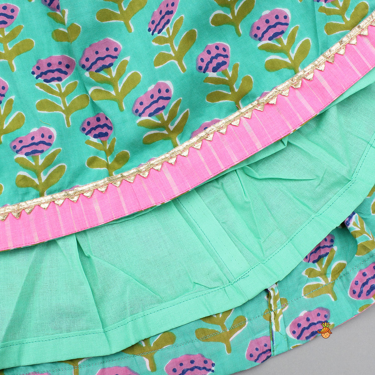 Elegant Pink Scalloped Top With Floral Printed Lehenga